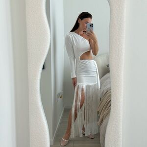 White Fringe Cutout Dress. Size S. New.
